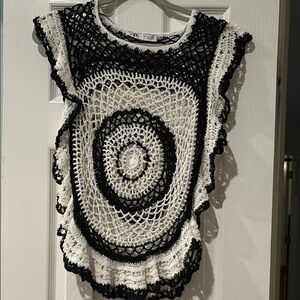 Zara Black and White Crochet Blouse